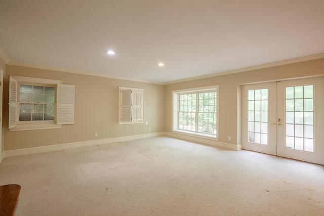 302 Brookwood Ln, Lafayette, GA 30728 - carpeted spare room with ornamental molding, baseboards, french doors, and recessed lighting