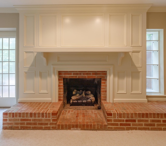 302 Brookwood Ln, Lafayette, GA 30728 - detailed view of a fireplace, ornamental molding, and carpet