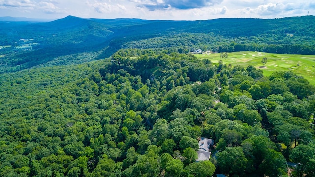 1613 Fairy Dell Trl, Lookout Mountain, GA 30750 - aerial view of property and surrounding area with a mountain backdrop, a golf club, and a forest