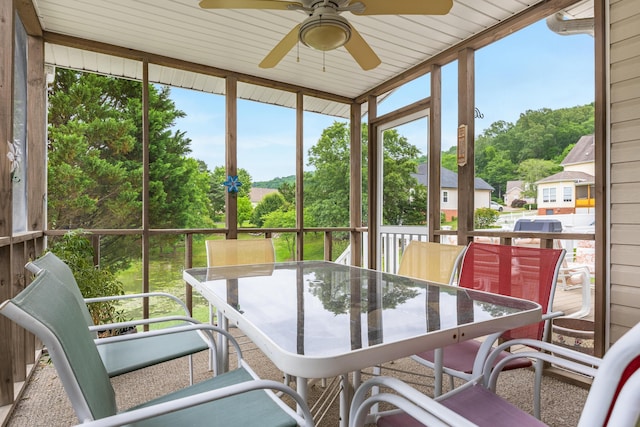 6245 Heritage Ridge Dr, Hixson, TN 37343 - sunroom featuring ceiling fan and outdoor dining area