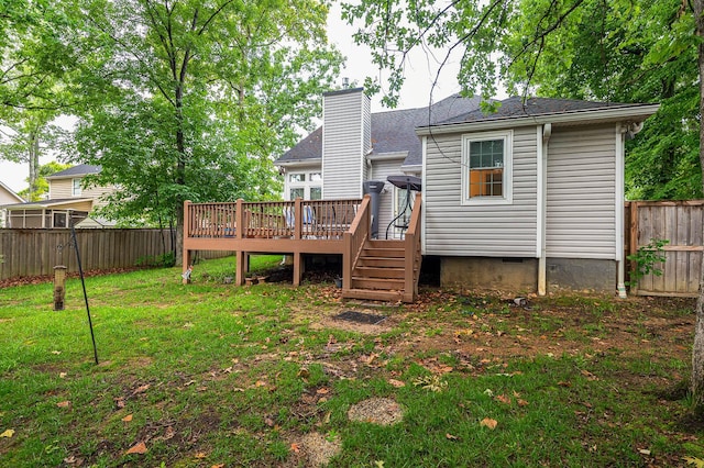 2418 Charleston Sq, Chattanooga, TN 37421 - rear view of house featuring crawl space, a wooden deck, and a chimney
