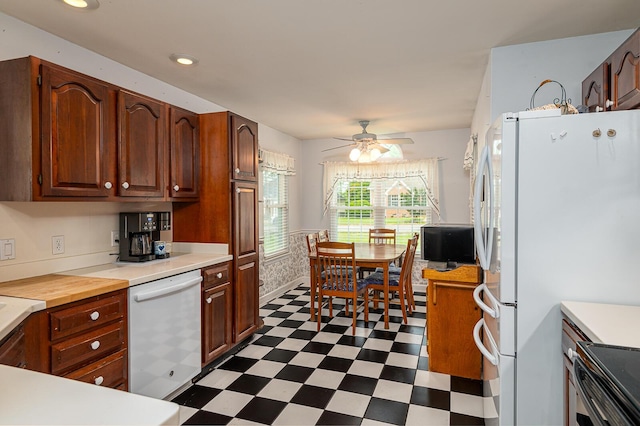 2418 Charleston Sq, Chattanooga, TN 37421 - kitchen with dark flooring, dishwasher, light countertops, a ceiling fan, and recessed lighting
