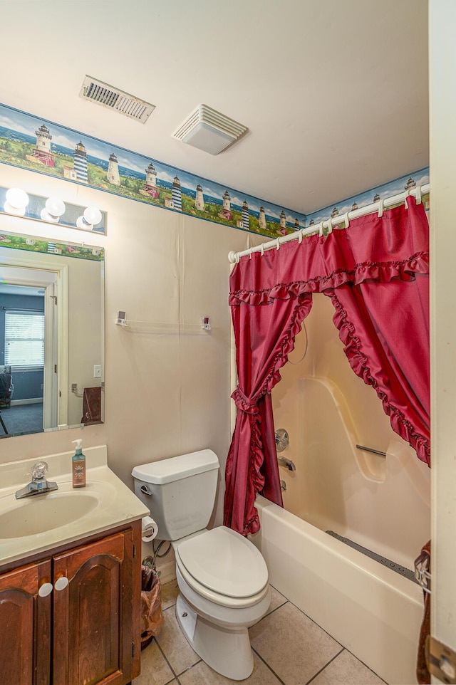2418 Charleston Sq, Chattanooga, TN 37421 - bathroom featuring toilet, tile patterned flooring, shower / bathtub combination with curtain, and vanity