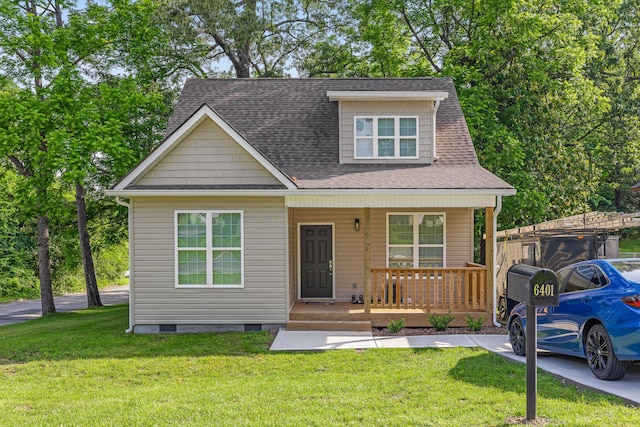 6401 Atlanta Ave, Chattanooga, TN 37421 - view of front of home with a porch, roof with shingles, a front yard, and crawl space