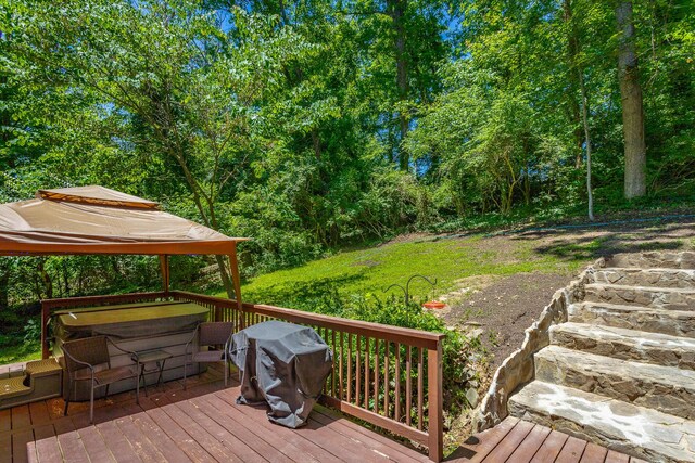 821 Ravine Rd, Signal Mountain, TN 37377 - deck featuring a gazebo, grilling area, and stairway