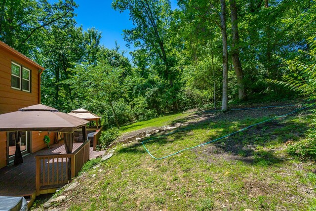 821 Ravine Rd, Signal Mountain, TN 37377 - view of green lawn with a gazebo and a wooden deck