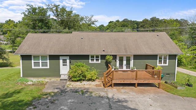 9503 Weidner Ln, Ooltewah, TN 37363 - view of front of property with a wooden deck, a front yard, and french doors