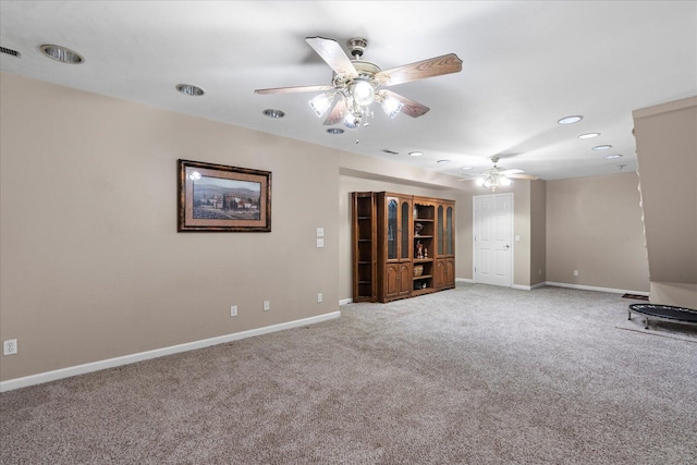 8719 Glenaire Dr, Chattanooga, TN 37416 - unfurnished living room with ceiling fan, carpet floors, baseboards, and recessed lighting