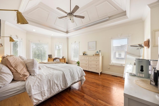 649 Wisley Way, Ringgold, GA 30736 - bedroom featuring wood finished floors, crown molding, coffered ceiling, recessed lighting, and a ceiling fan