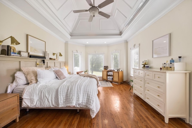 649 Wisley Way, Ringgold, GA 30736 - bedroom with wood finished floors, recessed lighting, a towering ceiling, ornamental molding, and a ceiling fan