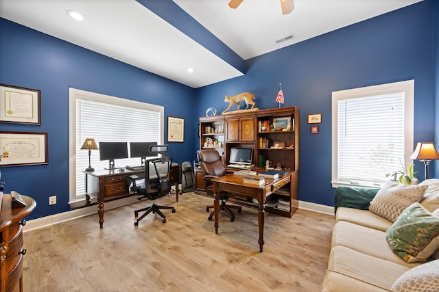 649 Wisley Way, Ringgold, GA 30736 - home office with healthy amount of natural light, light wood-style flooring, a ceiling fan, and recessed lighting