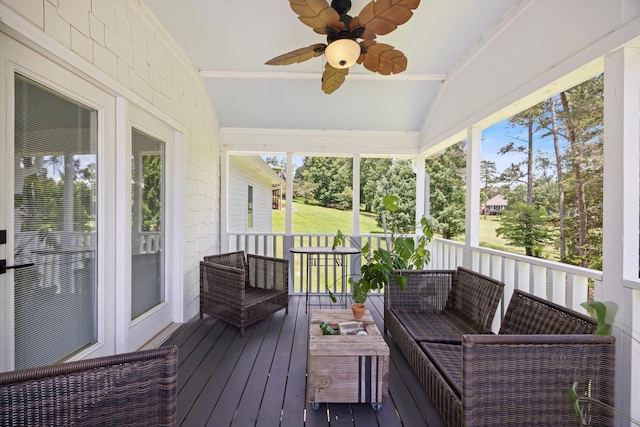 649 Wisley Way, Ringgold, GA 30736 - wooden terrace with ceiling fan and outdoor lounge area