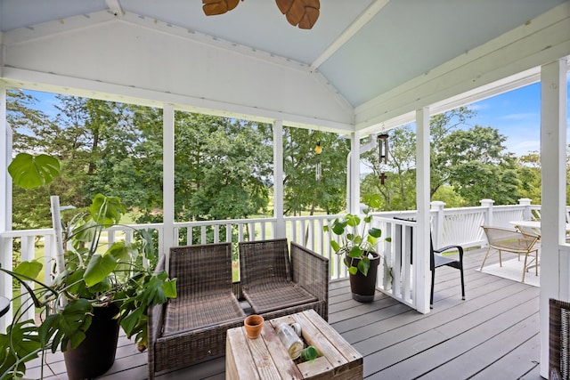 649 Wisley Way, Ringgold, GA 30736 - sunroom / solarium featuring vaulted ceiling, ceiling fan, and an outdoor living space