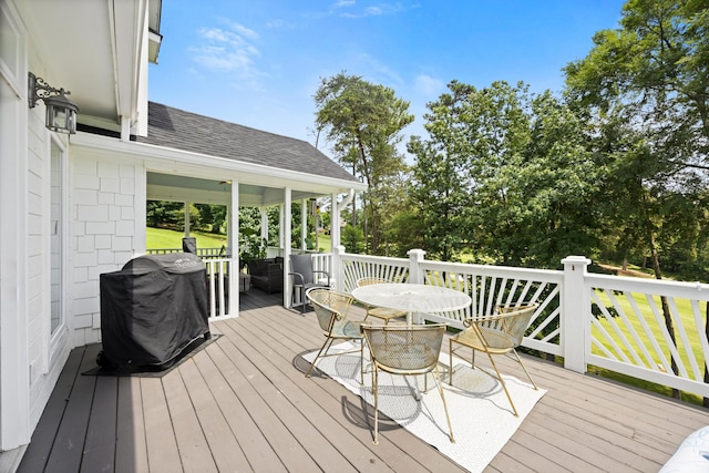 649 Wisley Way, Ringgold, GA 30736 - wooden terrace with outdoor dining space and grilling area