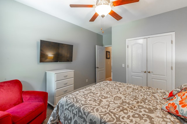 9923 Sims Harris Rd, Ooltewah, TN 37363 - carpeted bedroom featuring a closet, baseboards, and ceiling fan