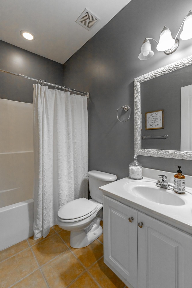 9923 Sims Harris Rd, Ooltewah, TN 37363 - bathroom with tile patterned floors, vanity, toilet, and shower / tub combo