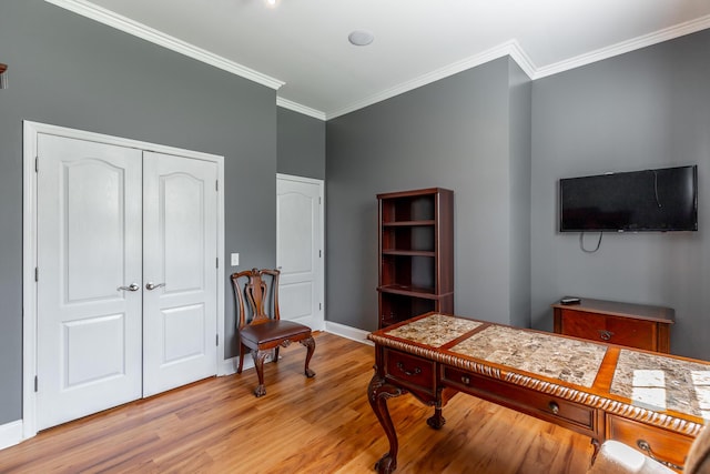 9923 Sims Harris Rd, Ooltewah, TN 37363 - office featuring light wood-style flooring, ornamental molding, and baseboards