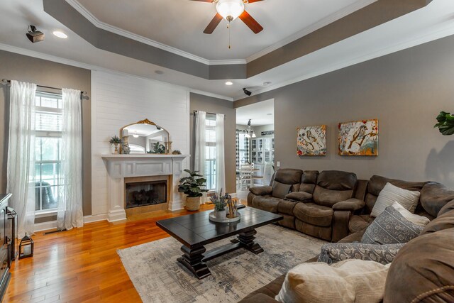 9923 Sims Harris Rd, Ooltewah, TN 37363 - living area with healthy amount of natural light, ceiling fan, light wood-style floors, a large fireplace, and recessed lighting