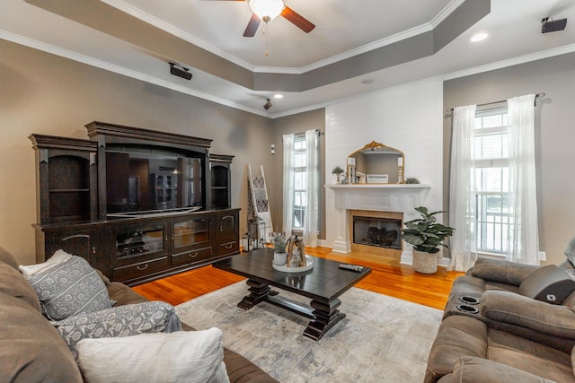 9923 Sims Harris Rd, Ooltewah, TN 37363 - living room featuring healthy amount of natural light, wood finished floors, a ceiling fan, crown molding, and recessed lighting