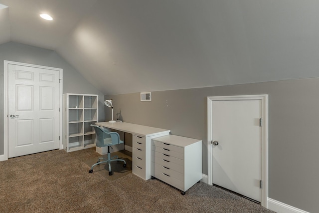 9923 Sims Harris Rd, Ooltewah, TN 37363 - carpeted home office with lofted ceiling and baseboards