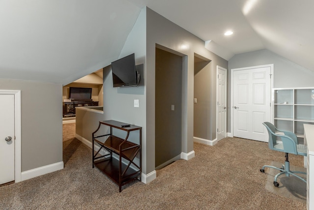 9923 Sims Harris Rd, Ooltewah, TN 37363 - carpeted home office featuring lofted ceiling and baseboards