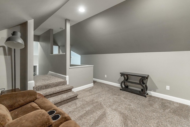 9923 Sims Harris Rd, Ooltewah, TN 37363 - additional living space with carpet floors, vaulted ceiling, baseboards, and stairs