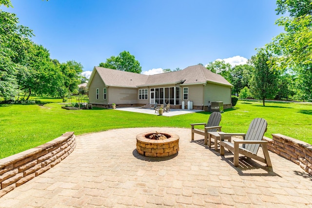 9923 Sims Harris Rd, Ooltewah, TN 37363 - view of patio featuring an outdoor fire pit and a sunroom