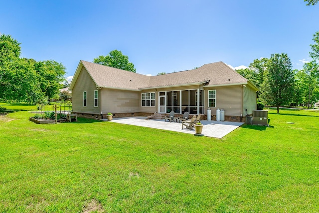 9923 Sims Harris Rd, Ooltewah, TN 37363 - back of house with a patio area, entry steps, a lawn, and central AC unit