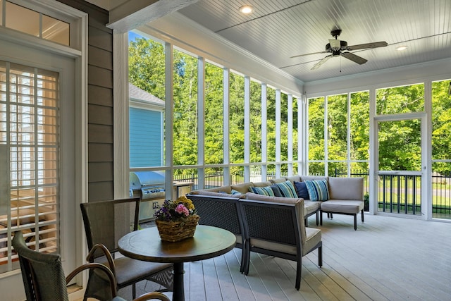 2027 Holden Farm Pl Unit 622, Ooltewah, TN 37363 - sunroom / solarium featuring ceiling fan, an outdoor hangout area, and healthy amount of natural light