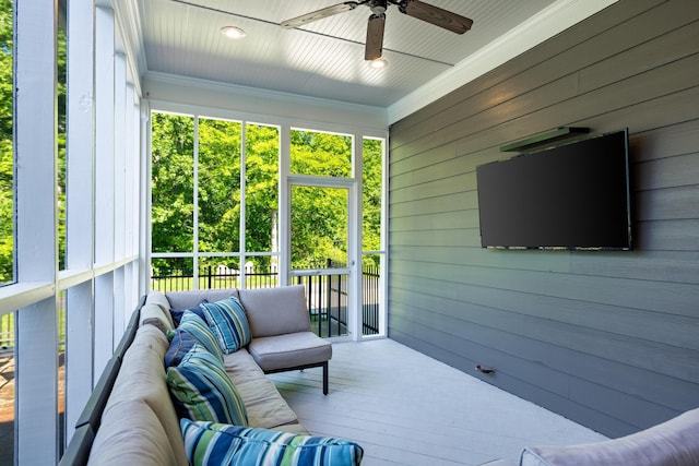 2027 Holden Farm Pl Unit 622, Ooltewah, TN 37363 - sunroom with an outdoor living space and a ceiling fan