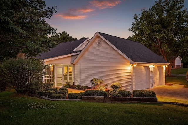 20 Debbie Ln, Ringgold, GA 30736 - property exterior at dusk with a yard and roof with shingles