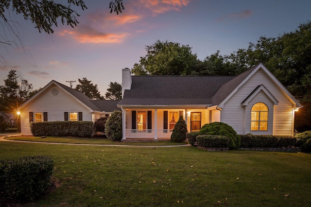 20 Debbie Ln, Ringgold, GA 30736 - view of front of house featuring covered porch, a chimney, and a lawn
