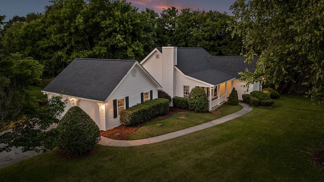 20 Debbie Ln, Ringgold, GA 30736 - view of front of property with a garage, a front lawn, a chimney, and roof with shingles