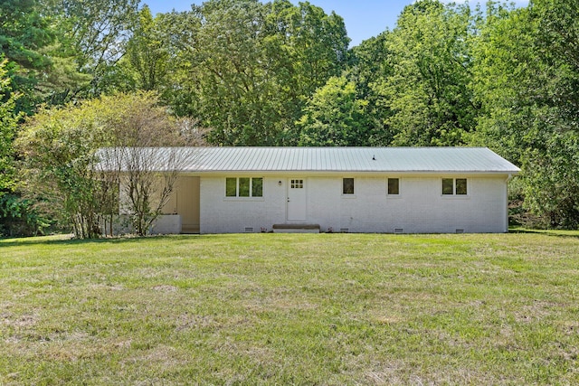 1795 Dowdy Rd, Cleveland, TN 37323 - view of front of house featuring crawl space, metal roof, a front yard, and brick siding