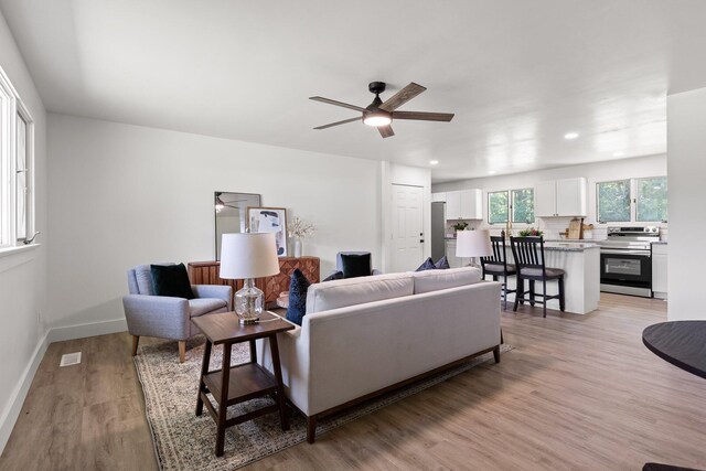 1795 Dowdy Rd, Cleveland, TN 37323 - living area with a ceiling fan, light wood-style flooring, baseboards, and recessed lighting