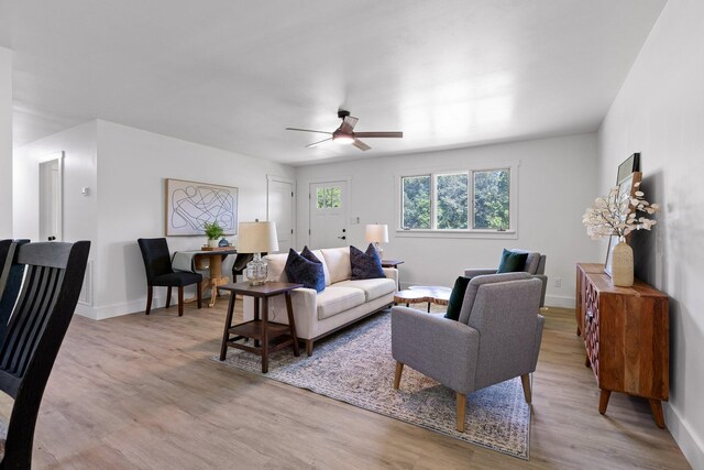 1795 Dowdy Rd, Cleveland, TN 37323 - living room with light wood-style floors, ceiling fan, and baseboards