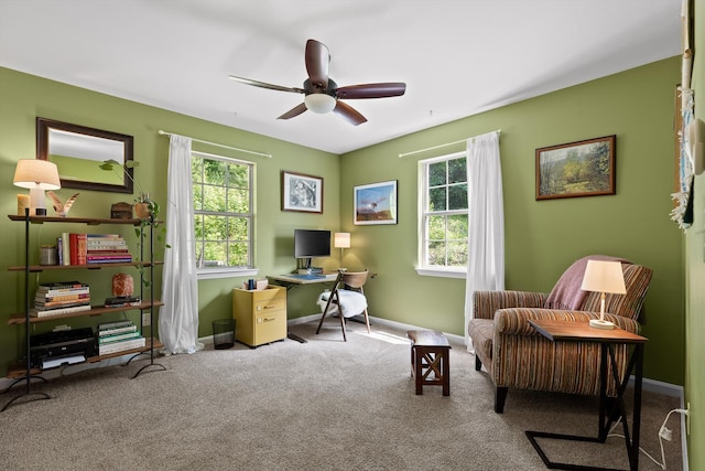 5726 Browntown Rd, Chattanooga, TN 37415 - carpeted home office with a ceiling fan and baseboards
