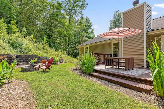 5726 Browntown Rd, Chattanooga, TN 37415 - view of grassy yard featuring an outdoor fire pit and a deck