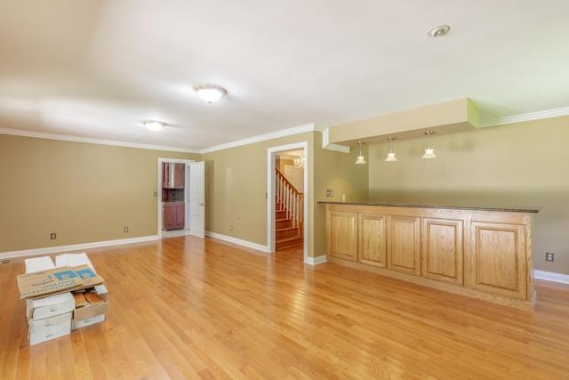 7900 Ooltewah Georgetown Rd, Ooltewah, TN 37363 - spare room featuring stairs, crown molding, light wood finished floors, and baseboards
