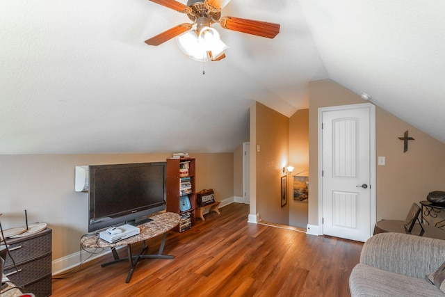 169 Southern Dr, Ringgold, GA 30736 - living area with wood finished floors, ceiling fan, lofted ceiling, and baseboards