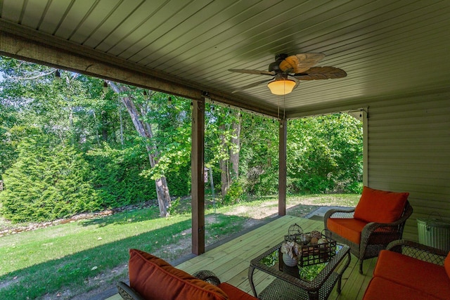 169 Southern Dr, Ringgold, GA 30736 - deck featuring ceiling fan, outdoor lounge area, and a yard