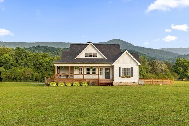 229 Blue Bird Way, Dunlap, TN 37327 - modern farmhouse style home with crawl space, board and batten siding, a mountain view, roof with shingles, and covered porch