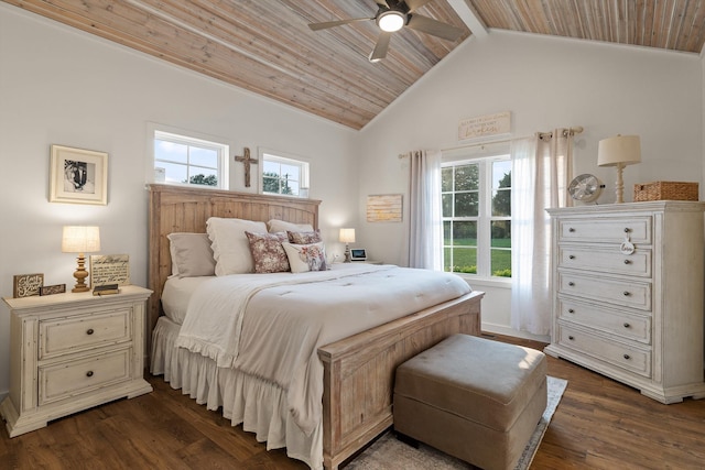 229 Blue Bird Way, Dunlap, TN 37327 - bedroom with dark wood finished floors, multiple windows, vaulted ceiling, wooden ceiling, and ceiling fan