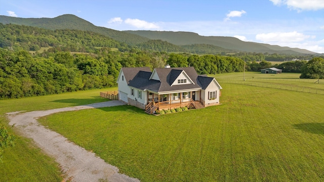 229 Blue Bird Way, Dunlap, TN 37327 - view of front of house featuring driveway, a chimney, covered porch, a wooded view, and a mountain view