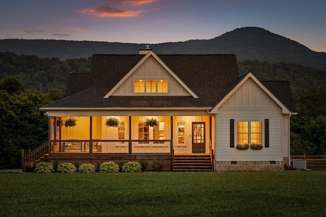 229 Blue Bird Way, Dunlap, TN 37327 - view of front of property with crawl space, board and batten siding, a yard, a porch, and roof with shingles