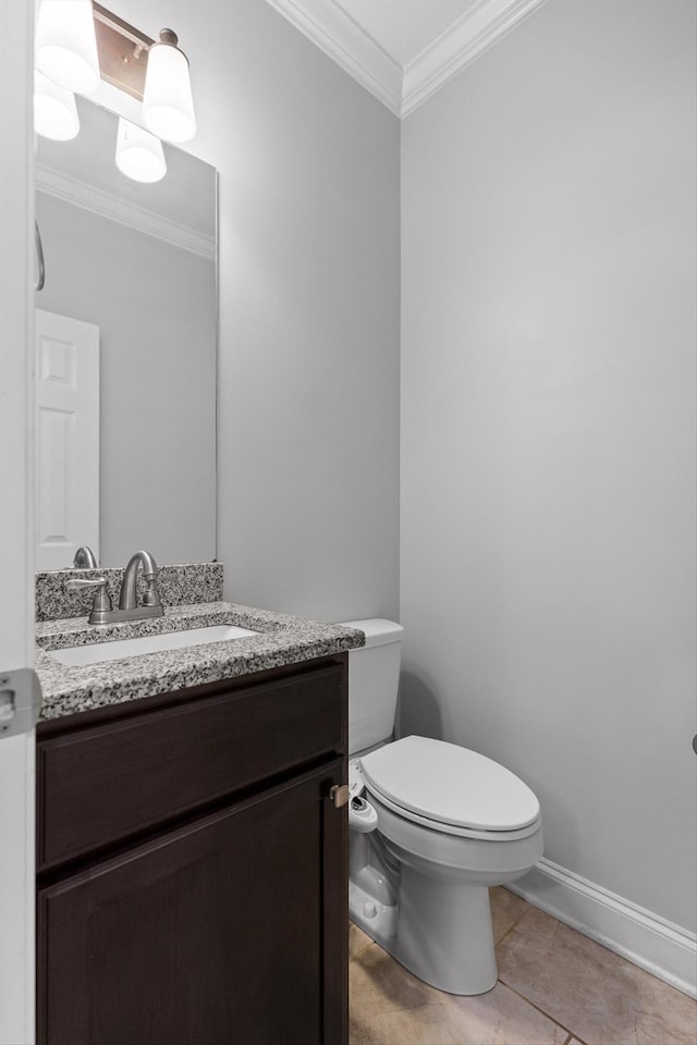 2904 Reflection Ln, Ooltewah, TN 37363 - half bathroom with vanity, crown molding, toilet, baseboards, and tile patterned flooring