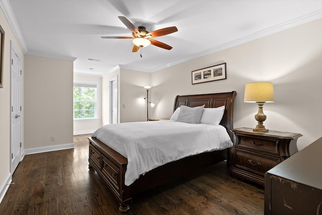 2904 Reflection Ln, Ooltewah, TN 37363 - bedroom with dark wood-type flooring, baseboards, crown molding, and a ceiling fan