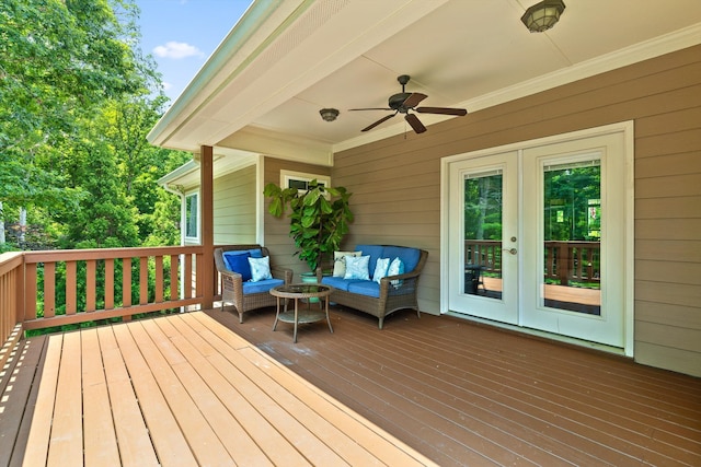 2904 Reflection Ln, Ooltewah, TN 37363 - deck with ceiling fan, french doors, and an outdoor living space