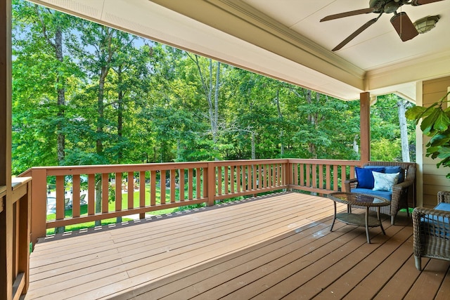 2904 Reflection Ln, Ooltewah, TN 37363 - wooden deck with a ceiling fan and an outdoor living space