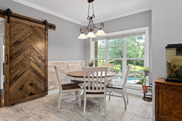 2904 Reflection Ln, Ooltewah, TN 37363 - dining space featuring ornamental molding and a barn door
